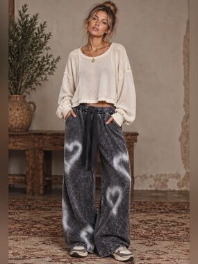 POL Heart & Soul Mineral Wash Lounge Pants